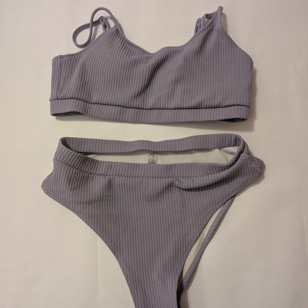 Stylish Ribbed Bikini Set in Lavender